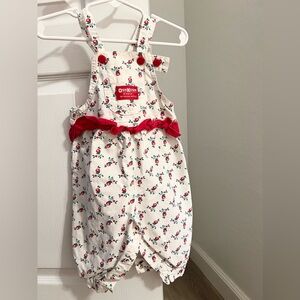 Vintage Rare Oshkosh Bgosh Baby Girls Overalls Size 6-9 Months Red Ruffle Fruit